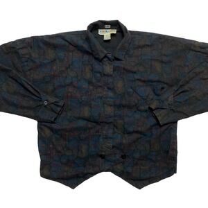 Vintage A'Milano Blouse Womens Large Cotton Crop All Over Print Button Up